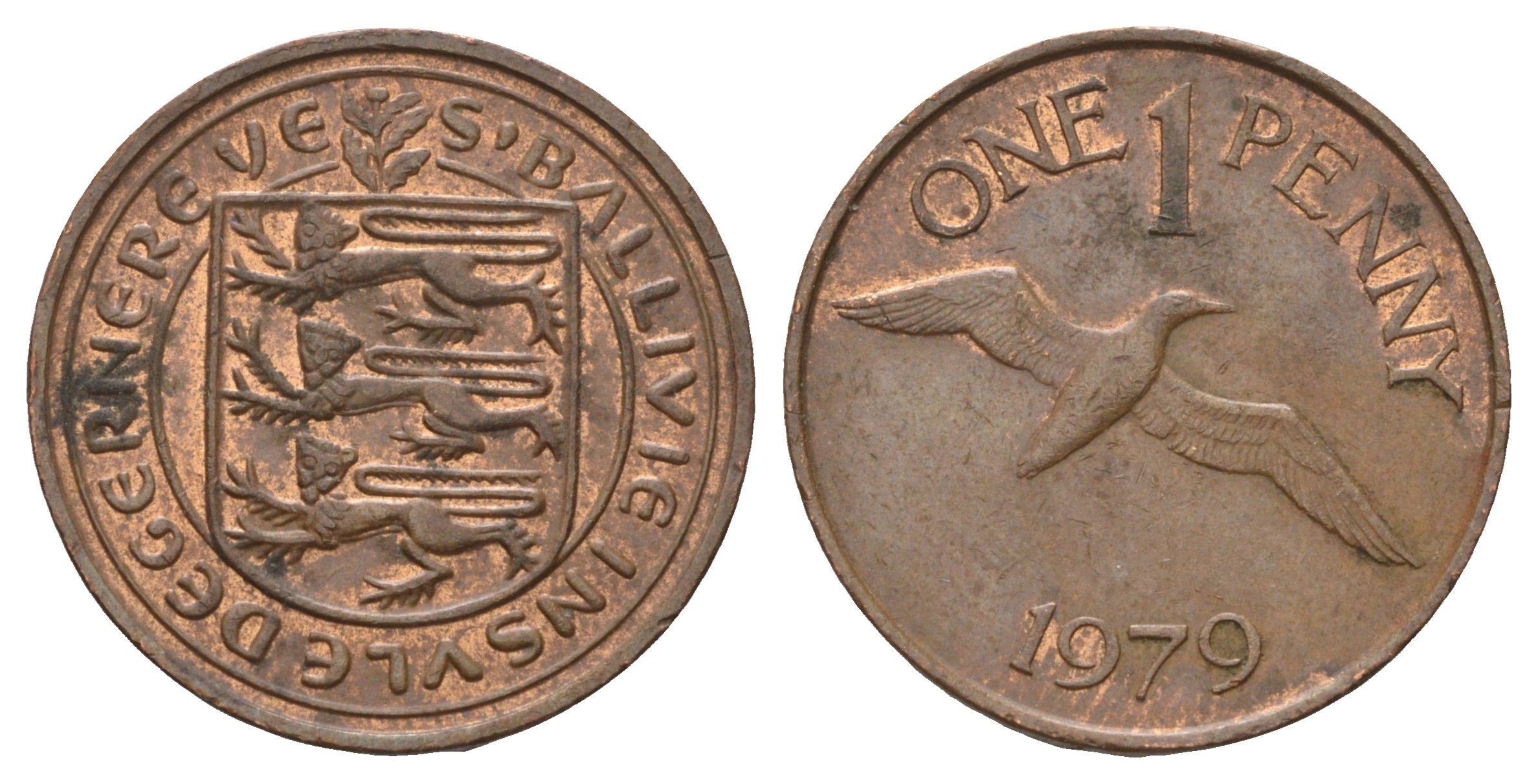 Гернси 1 пенни 1979 Елизавета II (1952-2022), северная олуша в полете KM 27 бронза 4682-468
