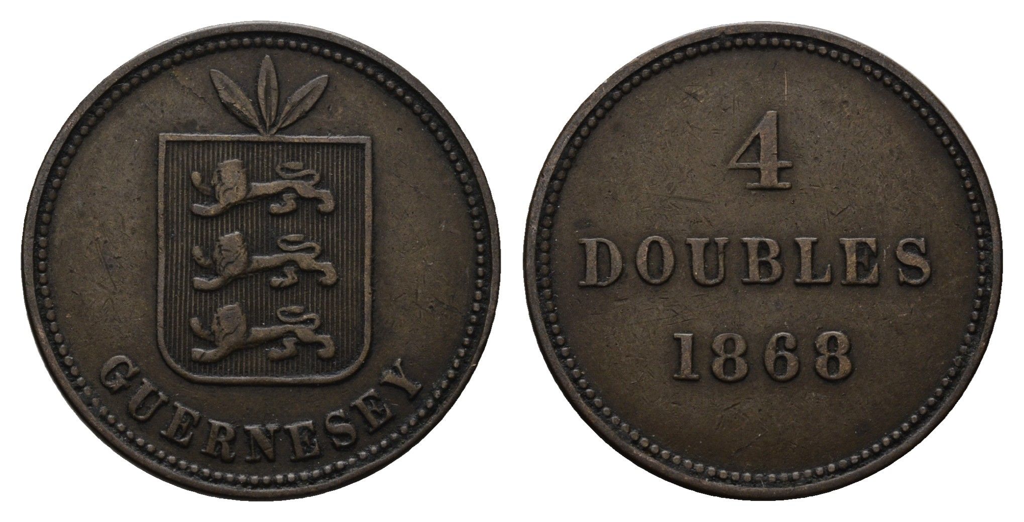 Гернси 4 дабла (дубля) 1868 KM 5 бронза 4122-1116