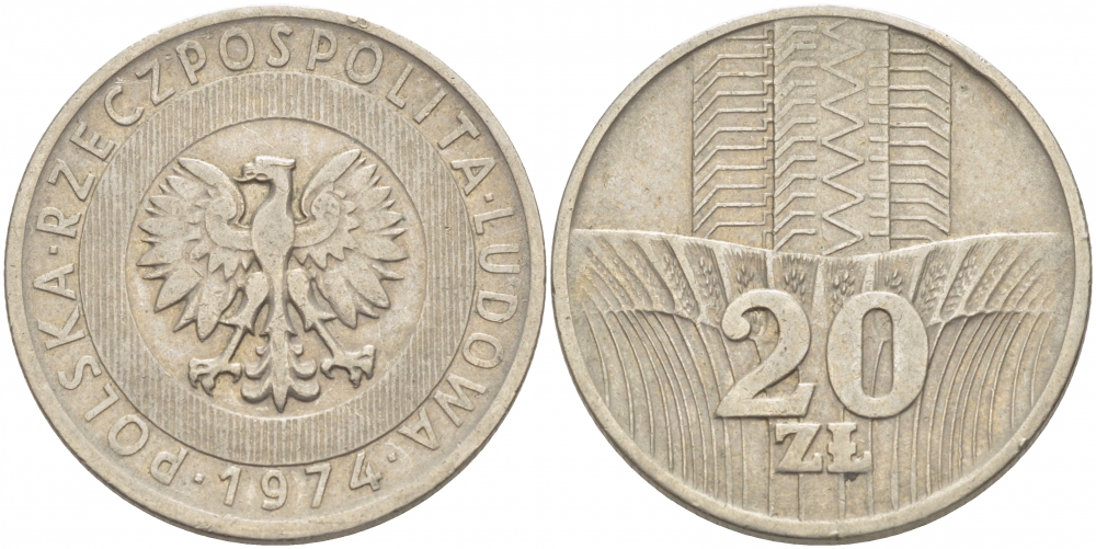 Польша 20 злотых 1974 монетный двор Кремница KM 67, Parchimowicz 245b медно-никель 4403-514