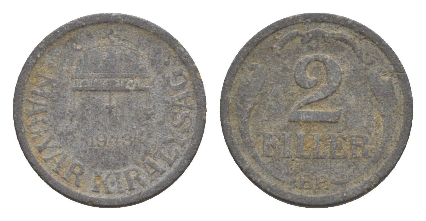 Венгрия 2 филлера 1943 BP KM 519 цинк 4658-347