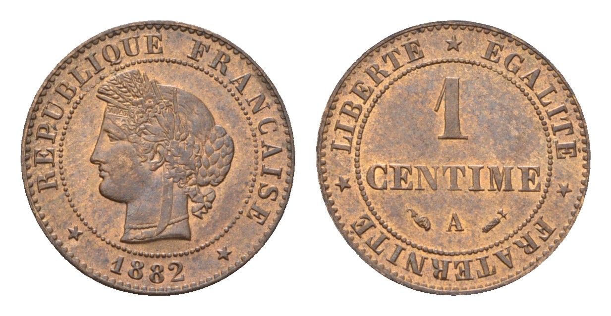 Франция 1 сантим 1882 A KM 826 бронза UNC 1529-1435