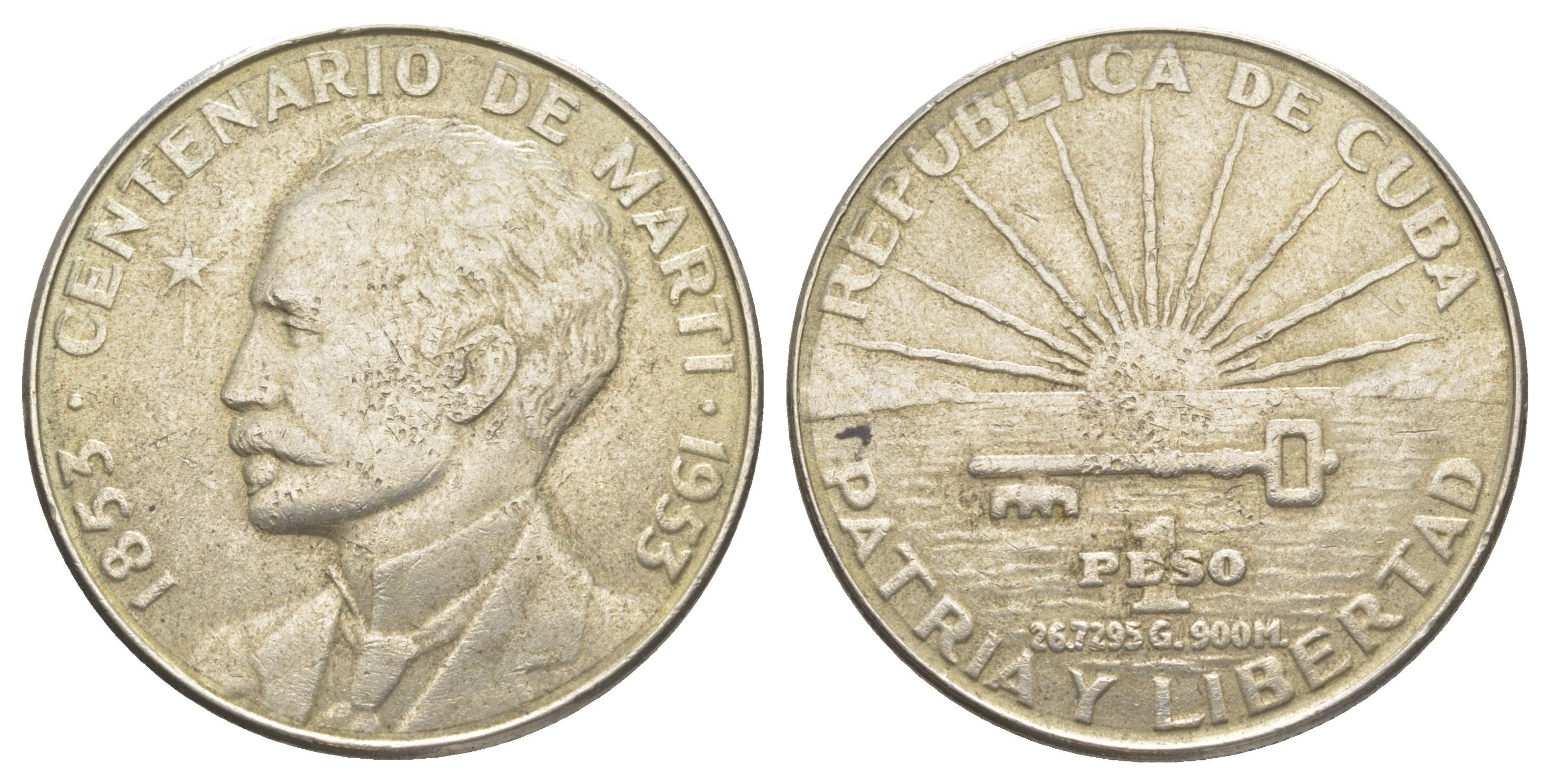 Куба 1 песо 1953 100 лет со дня рождения Хосе Марти KM 29 серебро BU 603-324