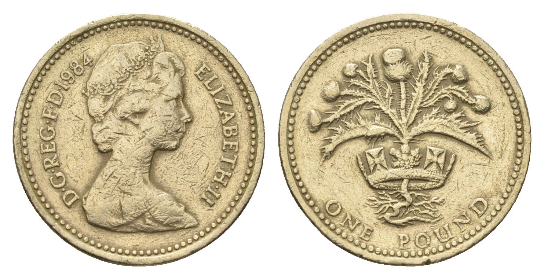 Великобритания 1 фунт 1984 Елизавета II (1952-2022), год-тип KM 934, Spink 4222 никель латунь 4695-826