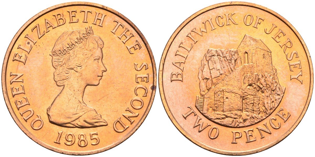 Джерси 2 пенса 1985 Сент-Хелиер, Елизавета II (1952-) KM 55 бронза UNC 4583-135