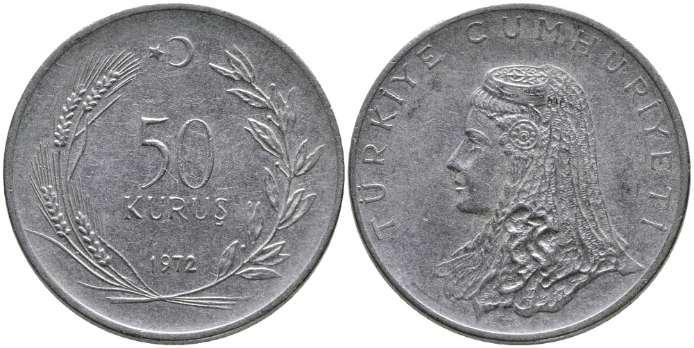 Турция 50 курушей 1972 Анатолийская невеста KM 899 нержавеющая сталь 4541-752