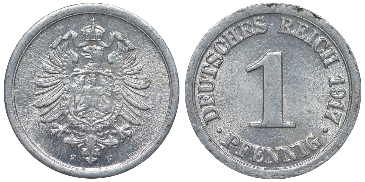 Германия 1 пфенниг 1917 F KM 24, J. 300, Weege 2 алюминий 4118-957
