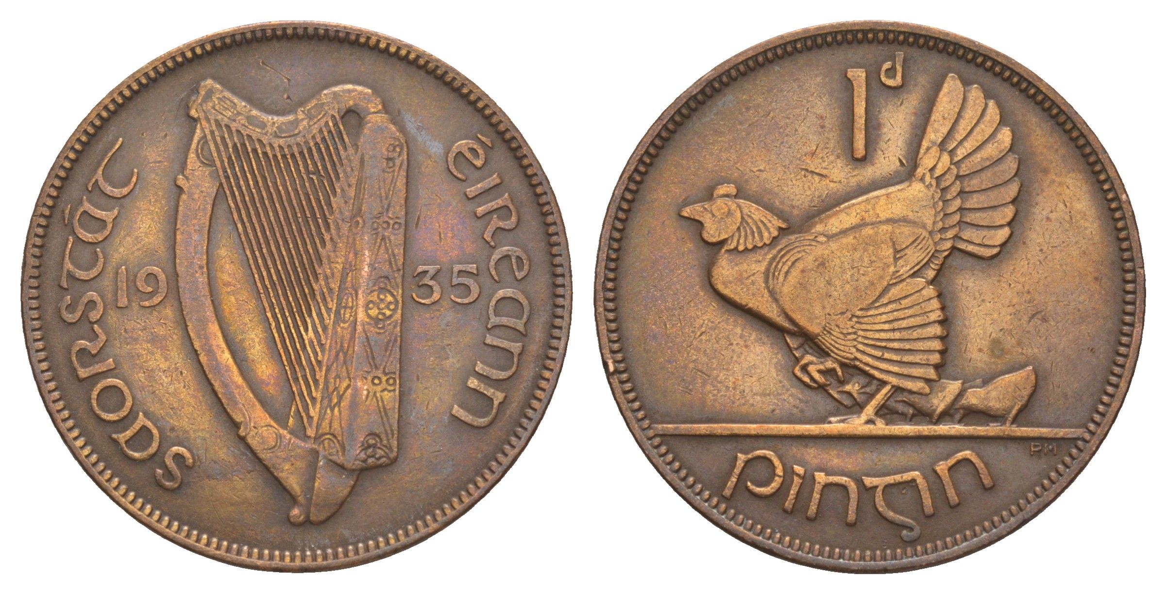 Ирландия 1 пенни 1935 курица с цыплятами KM 3 бронза 88-243