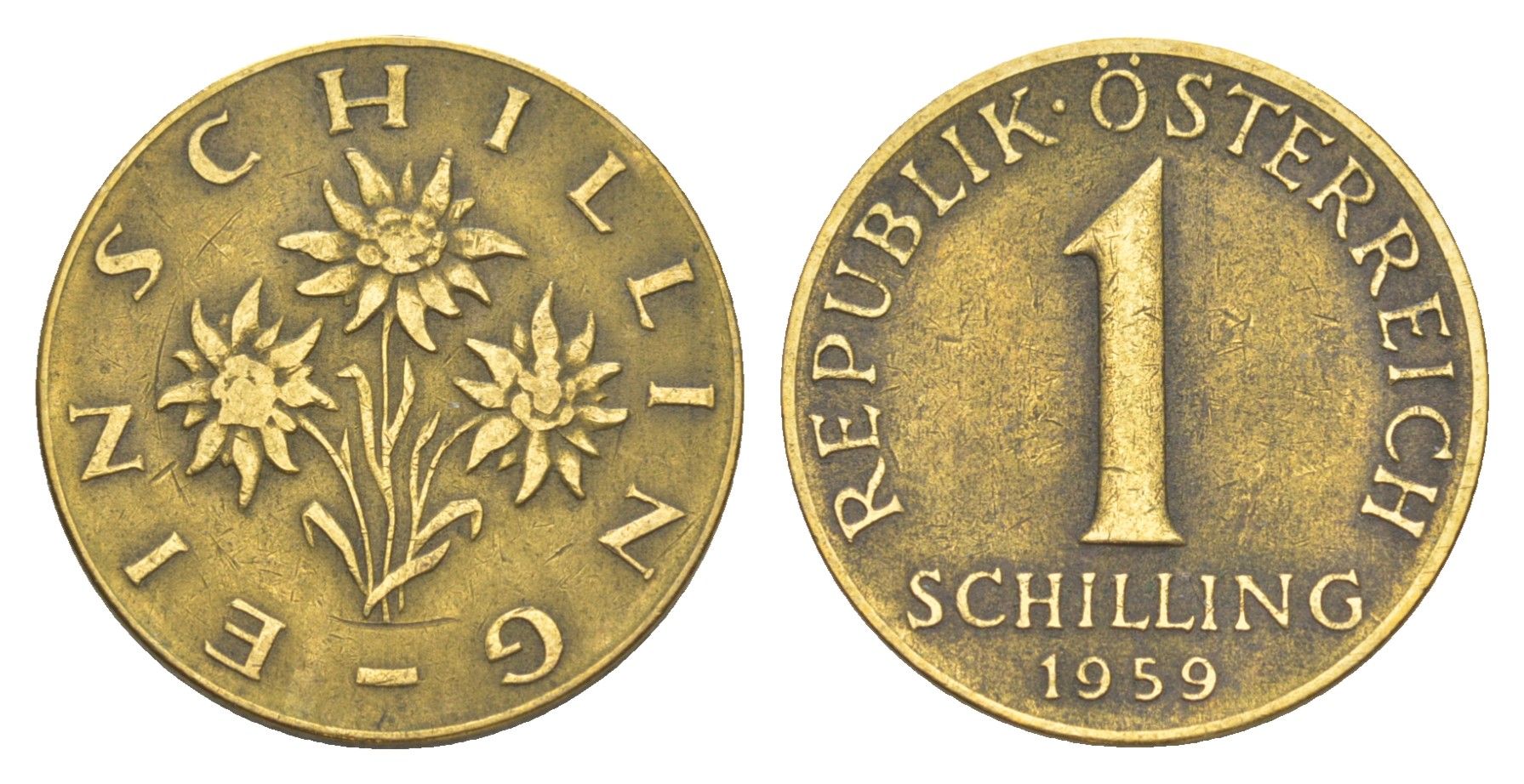 Австрия 1 шиллинг 1959 KM 2886 алюминиевая бронза 4525-726