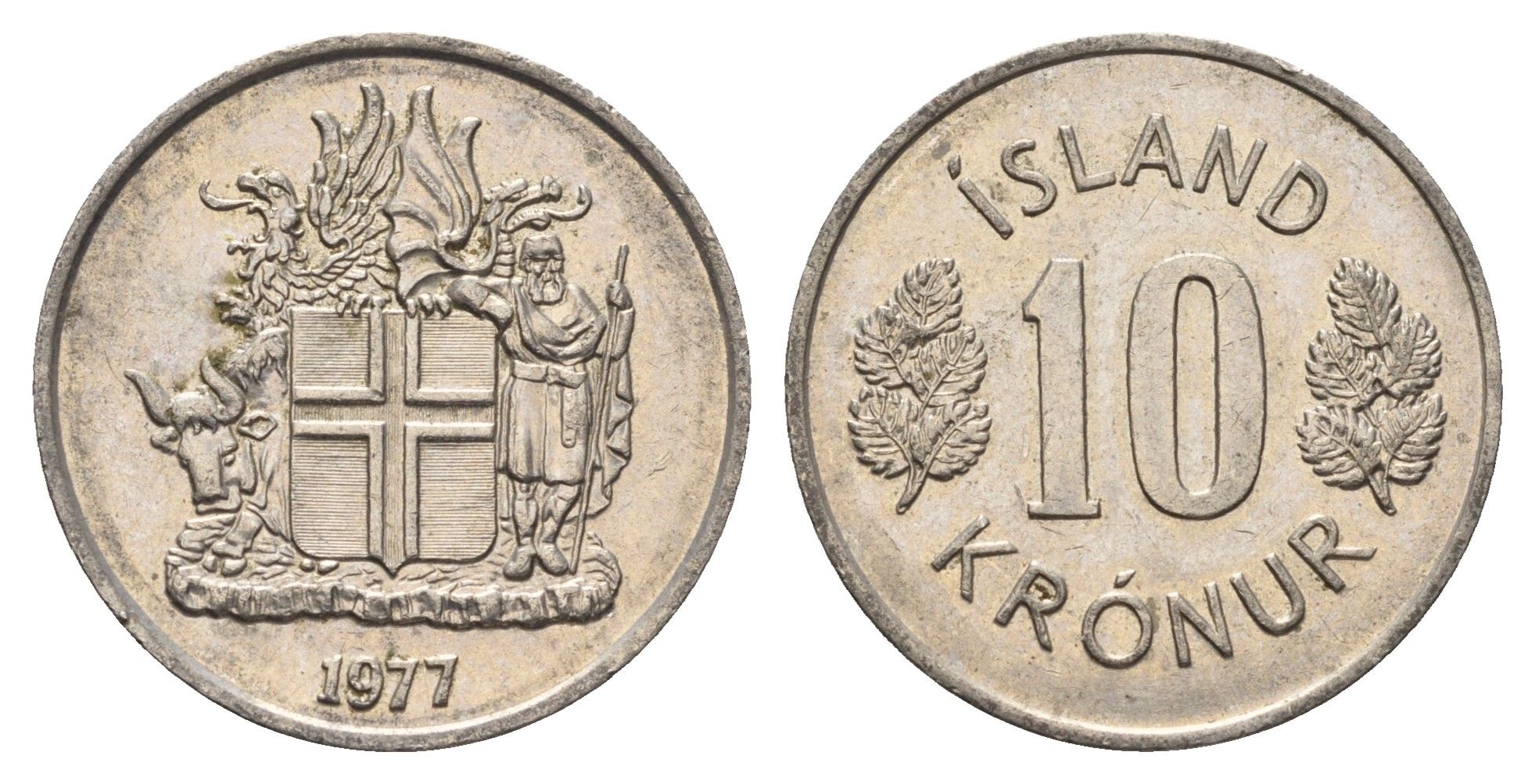 Исландия 10 крон 1977 KM 15 медно-никель 4586-1213