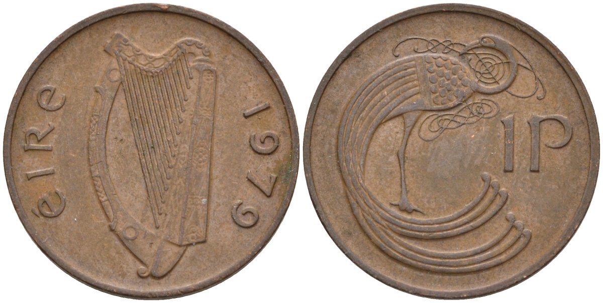 Ирландия 1 пенни 1979 мифологическая птица лира KM 20 бронза 4146-425