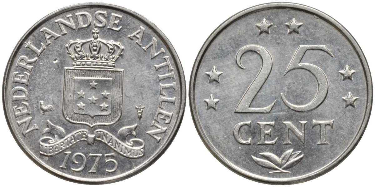Нидерландские Антилы 25 центов 1975 Юлиана (1948-1980) KM 11 никель 4164-453