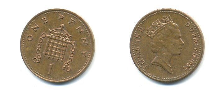 Великобритания 1 пенни 1988 Елизавета II (1952-2022) KM 935, Spink 4381 (B3) бронза 59-1645