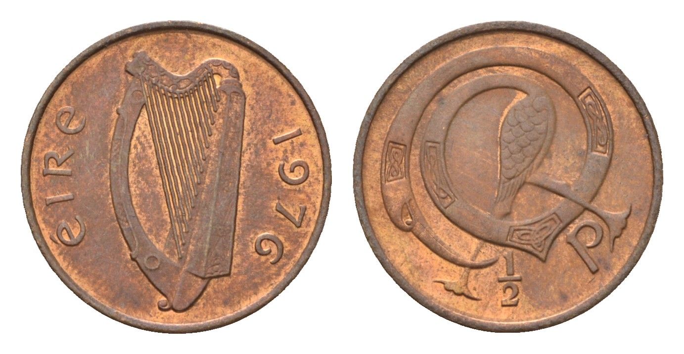 Ирландия 1/2 пенни 1976 мифологическая птица лира KM 19 бронза aUNC 4690-257