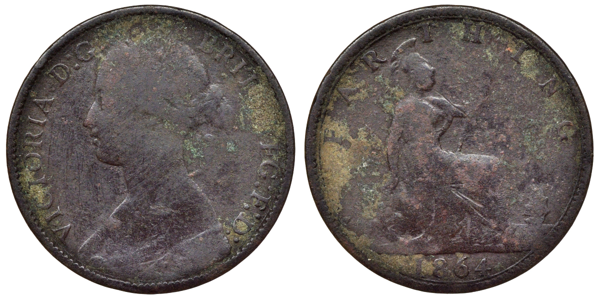 Великобритания 1 фартинг 1864 Виктория (1837-1901) KM 747.2, Spink 3958 бронза 4115-438