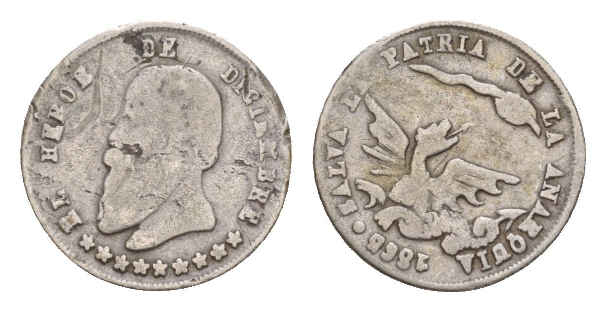 Боливия 1/16 мельгарехо (1/2 соль) 1865 Мануэль Мариано Мельгарехо, Герои декабря - Денежная медаль Burnett 103 серебро 413-2345