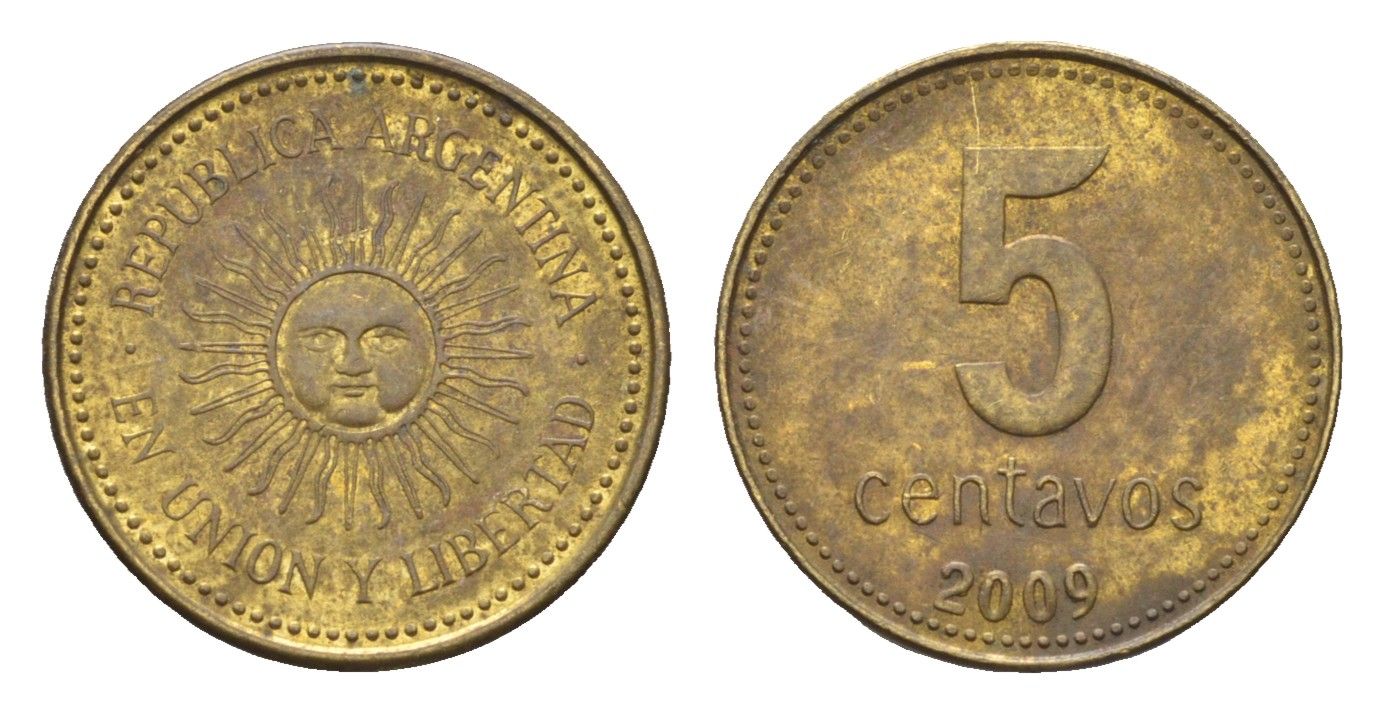 Аргентина 5 сентаво 2009 KM 109b сталь плакированная латунью 4664-544