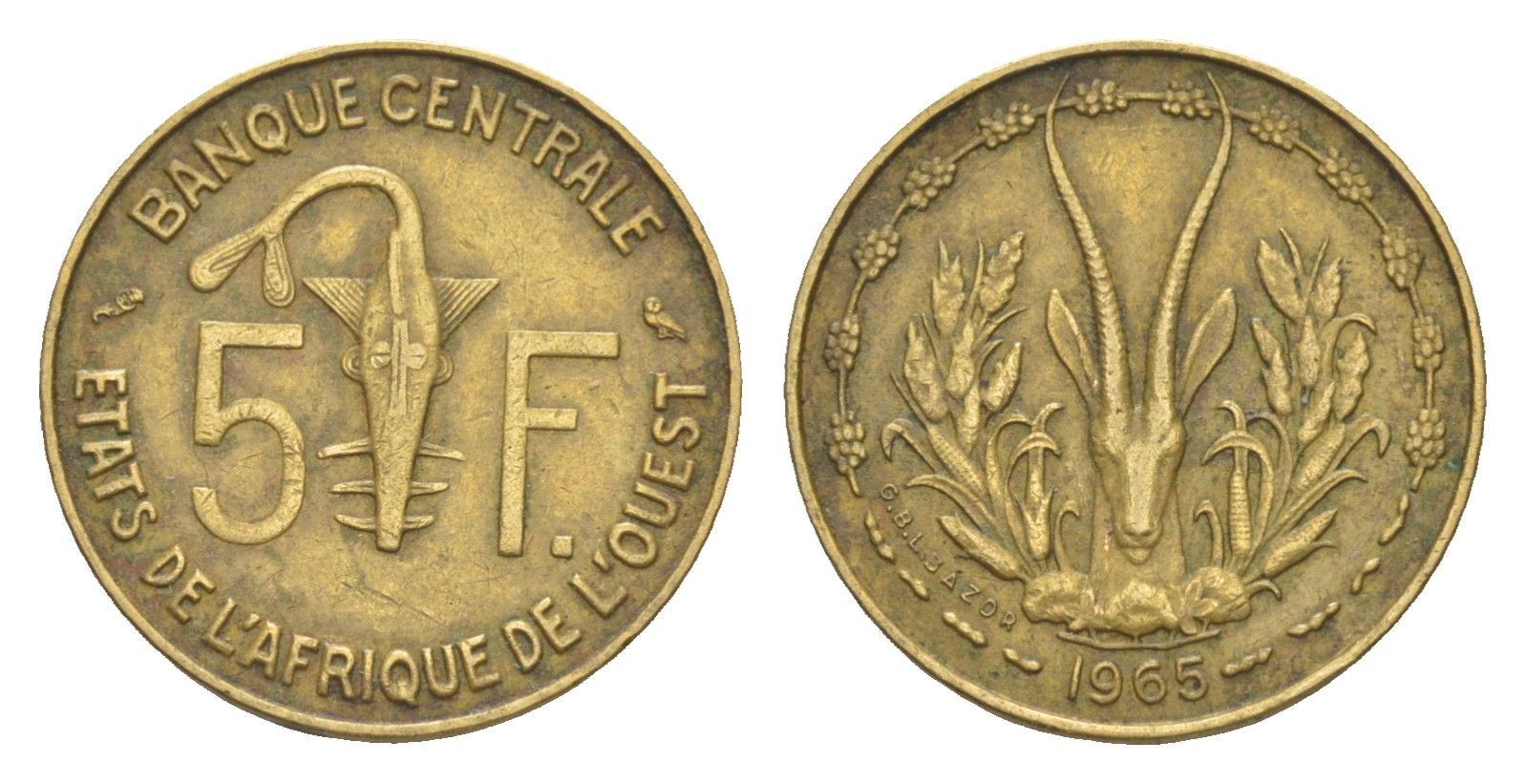 Западная Африка (BCEAO) 5 франков 1965 Центральный банк государств Западной Африки KM 2a медь алюминий никель 4643-738