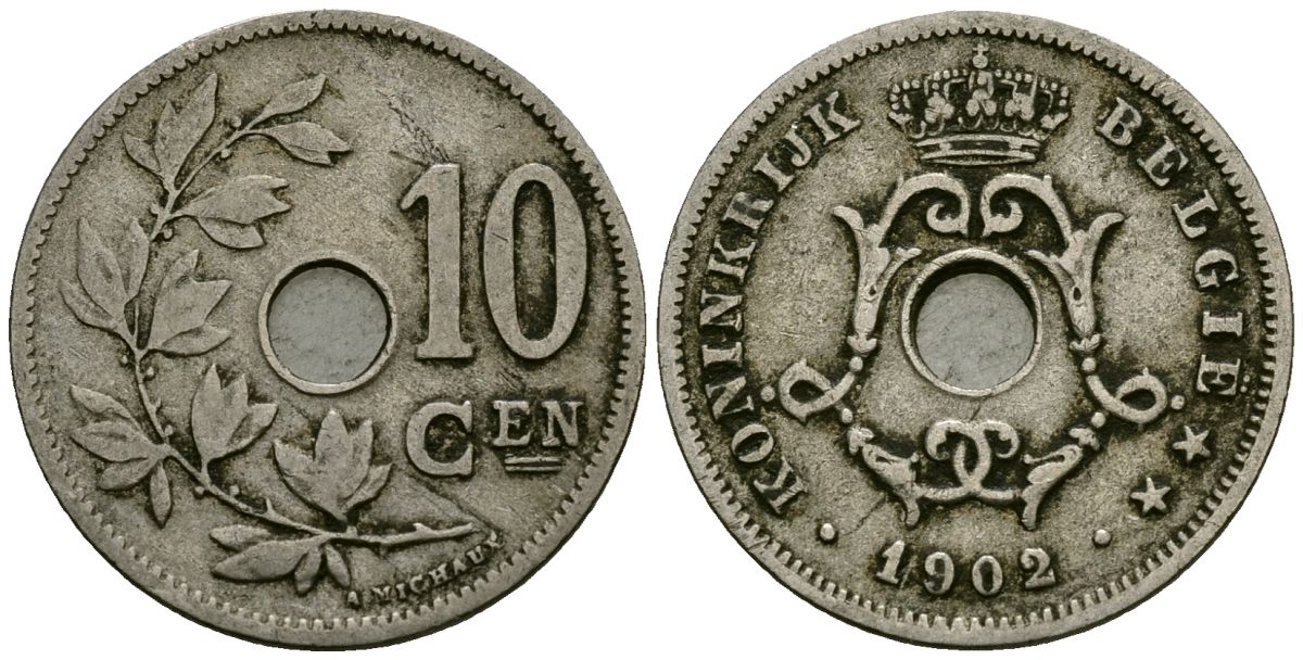 Бельгия 10 сантимов 1902 Belgie KM 49 медно-никель 4172-1057