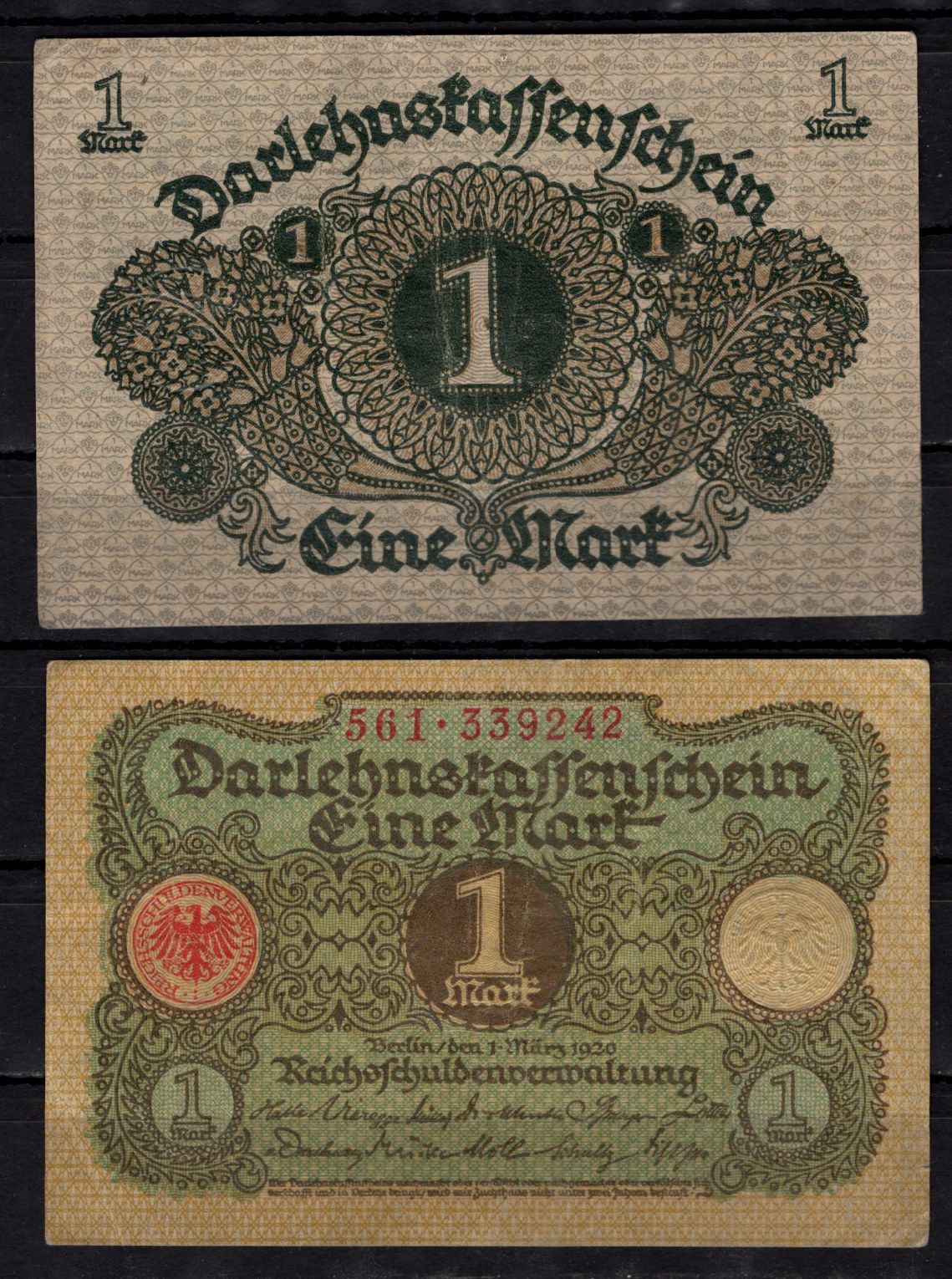 Германия 1 марка 1920 Pick 58 бумага 7198-35-3-2
