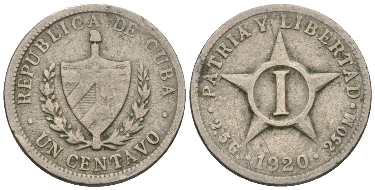 Куба 1 сентаво 1920 KM 9.1, JMA 3, Y 3 медно-никель 4115-213