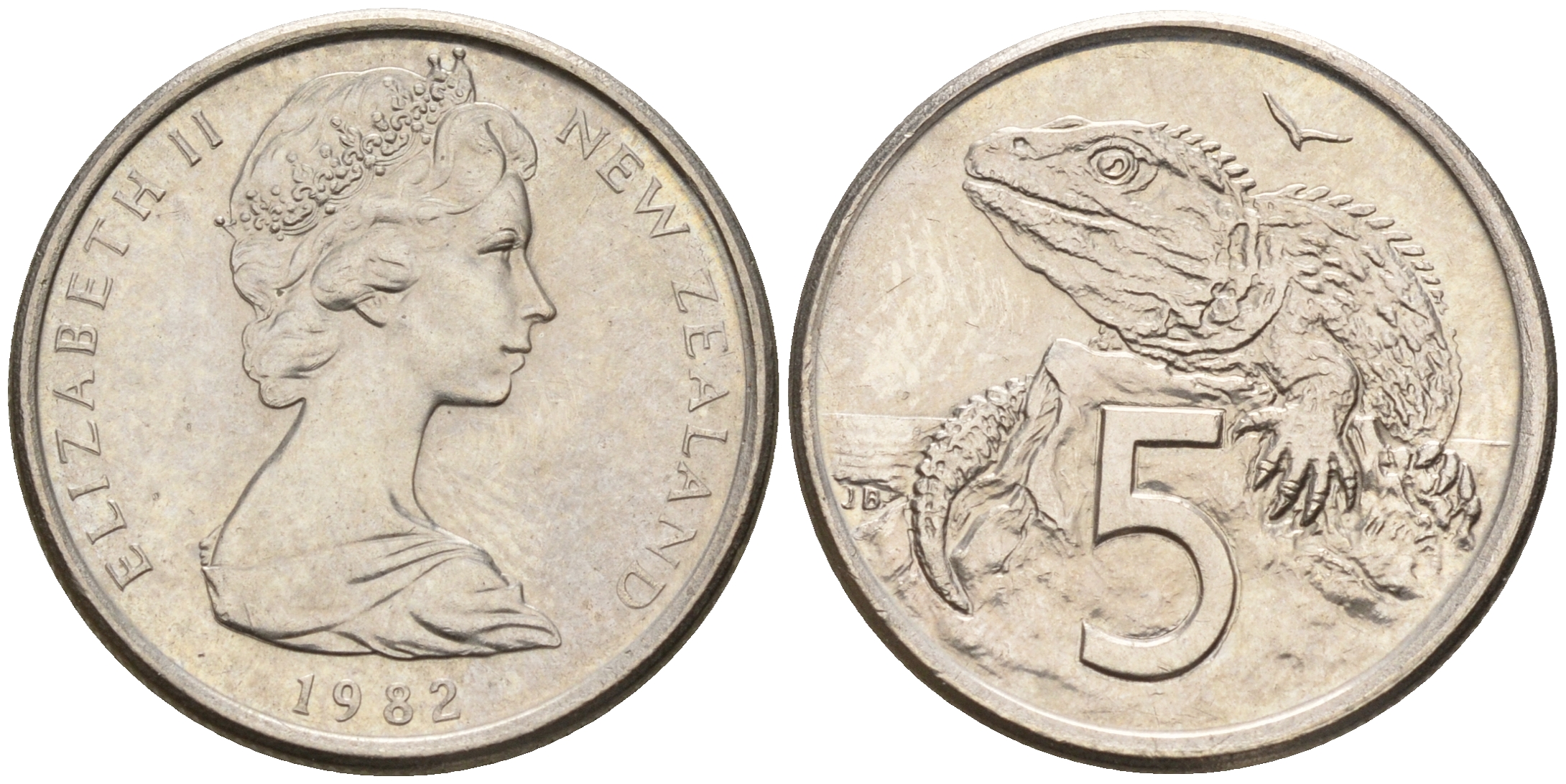 Новая Зеландия 5 центов 1982 ящерица гаттерия, Елизавета II (1952-) KM 34.1 медно-никель    4602-666