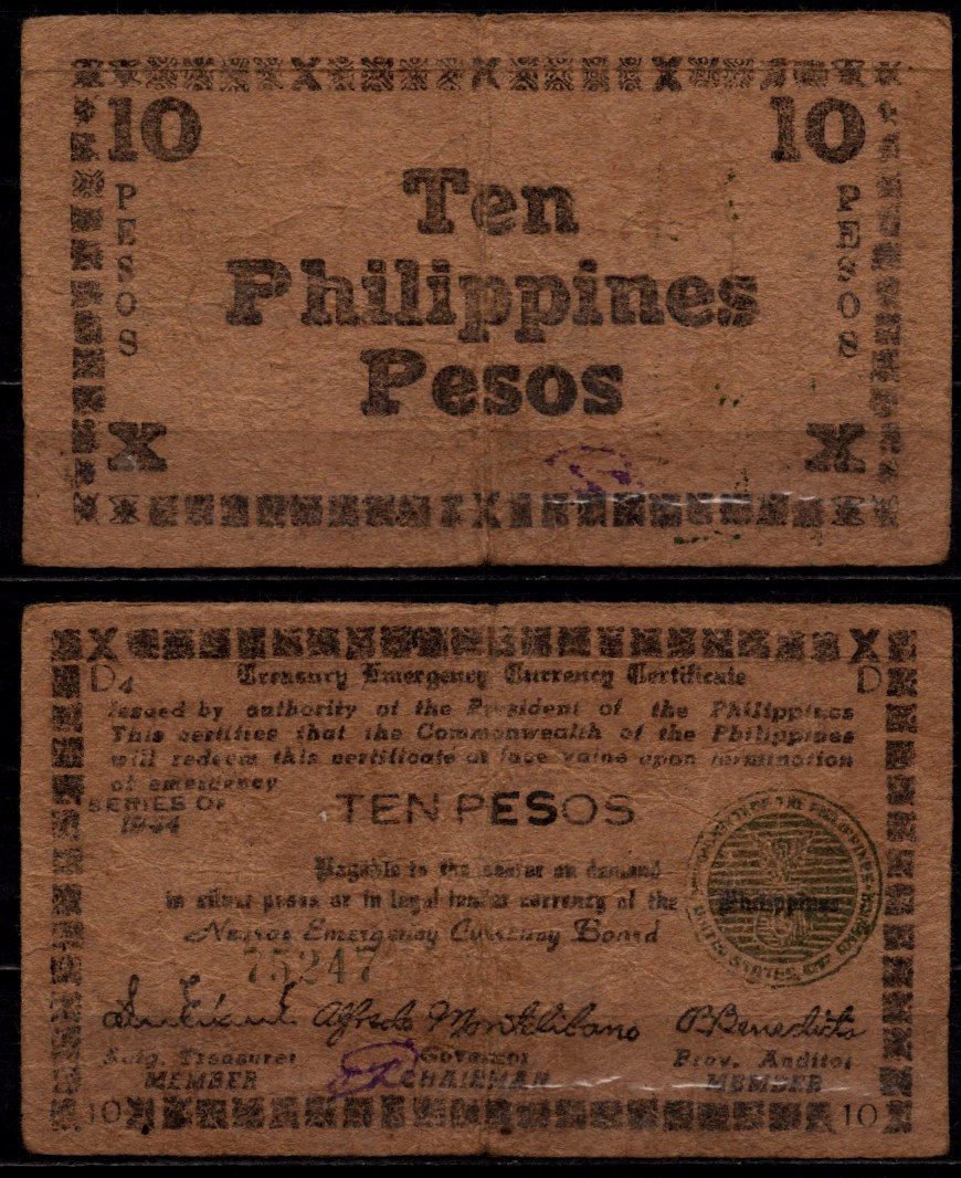 Филиппины, Негрос 10 песо 1944 Pick S676 бумага 8564-11-2-2