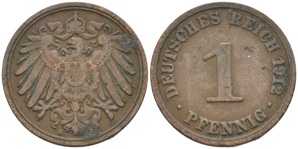ГЕРМАНИЯ 1 ПФЕННИНГ 1912 А KM 10, J. 10 медь 201-942