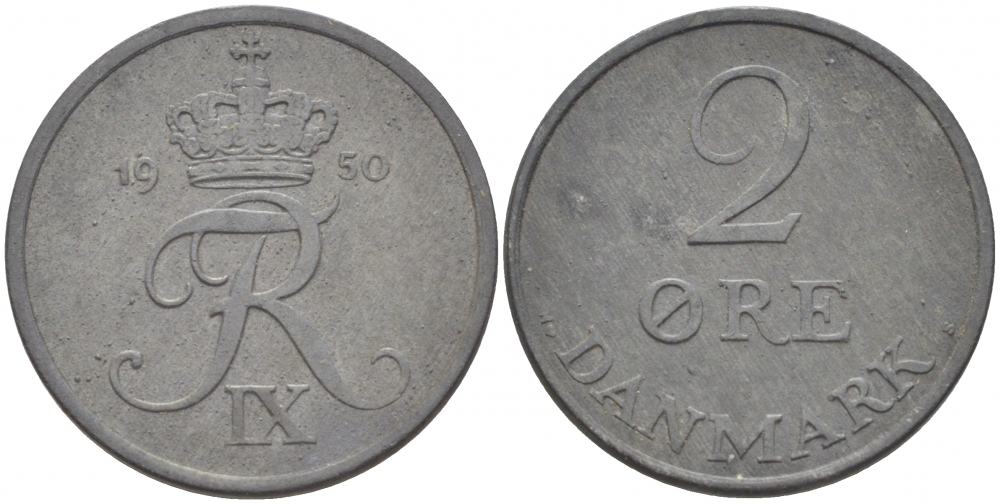 ДАНИЯ 2 ЭРЕ 1950 ФРИДЕРИК IX KM 840.1 цинк 87-1424