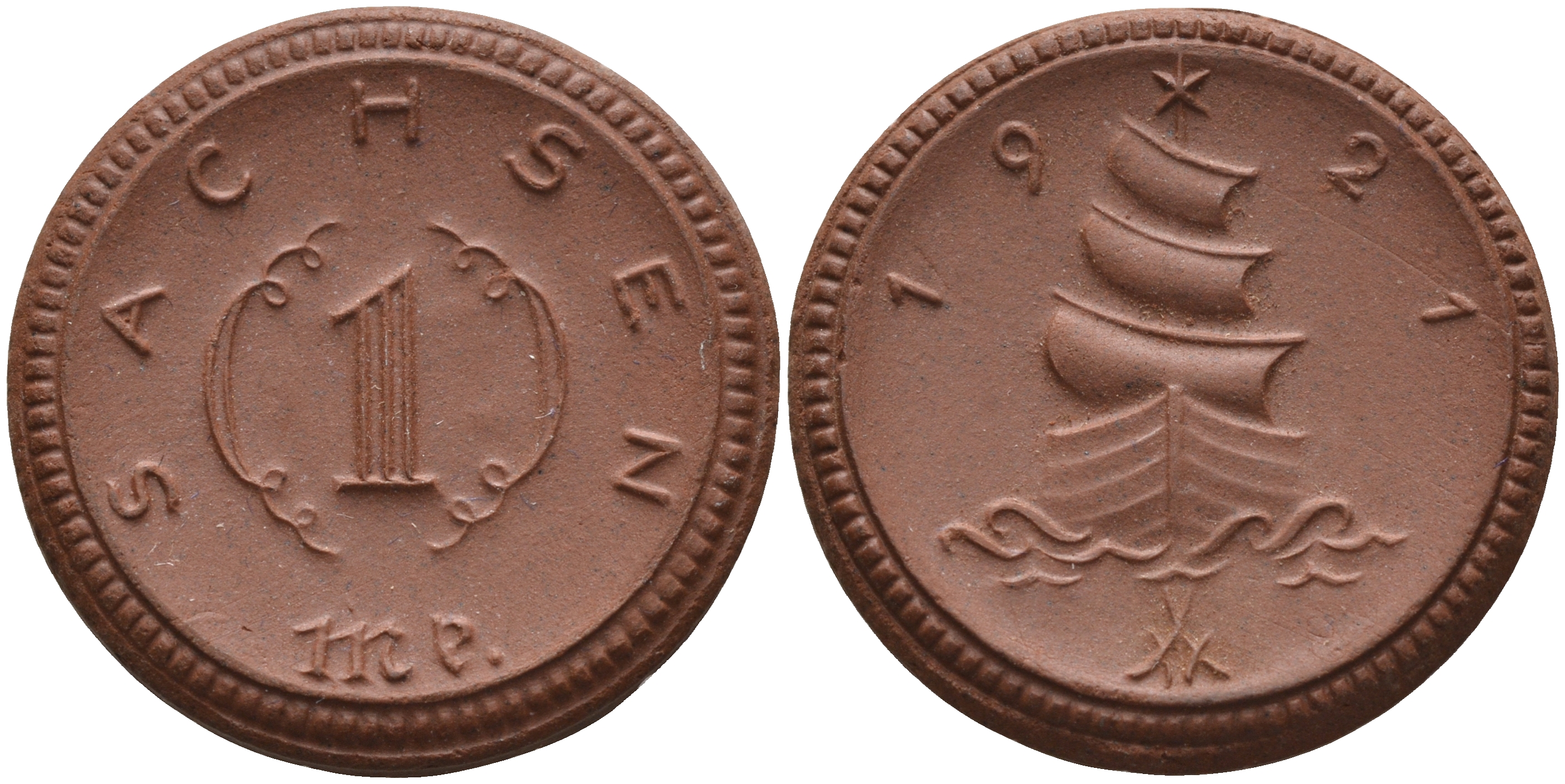 Саксония 1 марка 1921 парусник J. N 55 фарфор 1094-3-84