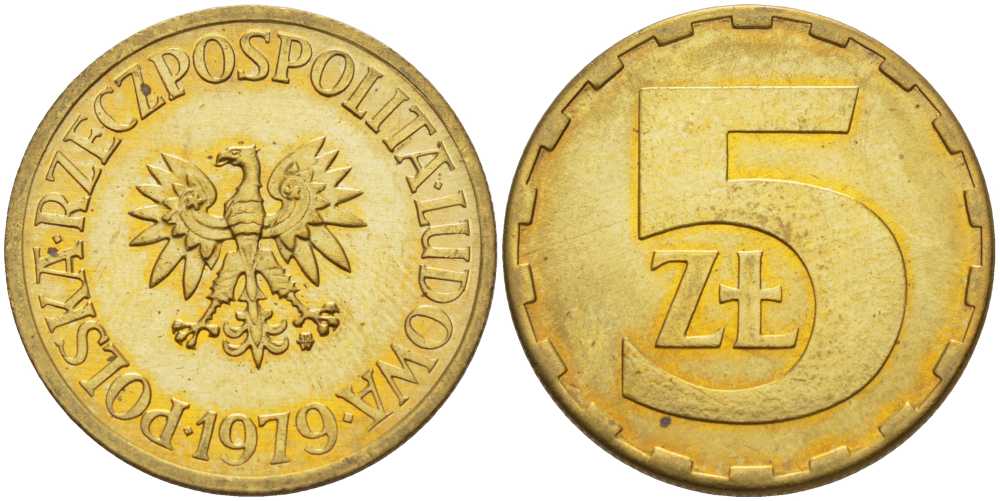 ПОЛЬША 5 ЗЛОТЫХ 1979 MW KM 81.1 латунь UNC 89-657