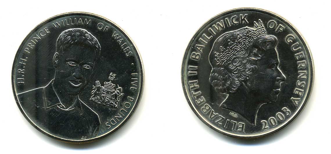 Гернси 5 фунтов 2003 принц Вильям KM 143 медно-никель UNC 79-1014