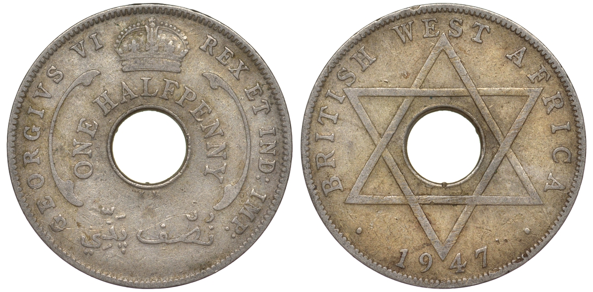 Британская Западная Африка 1/2 пенни 1947 KN, Георг VI KM 18 медно-никель 25-1753
