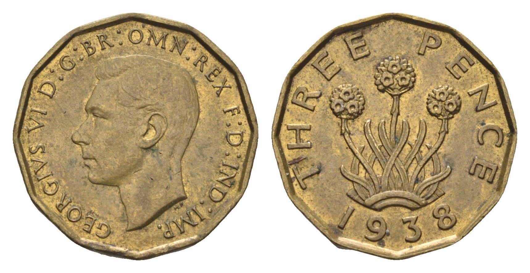 Великобритания 3 пенса 1938 Георг VI (1936-1952) KM 849, Spink 4112 никель латунь    4660-653