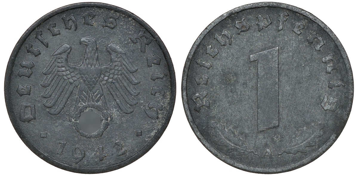 ГЕРМАНИЯ 1 РЕЙХСПФЕННИГ 1942 D J 369, KM 97 цинк 72-1669