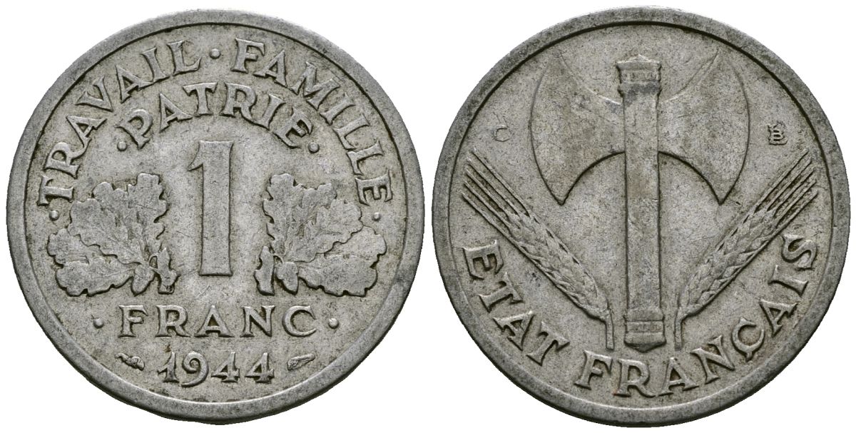 Франция 1 франк 1944 KM 902 алюминий 4167-846