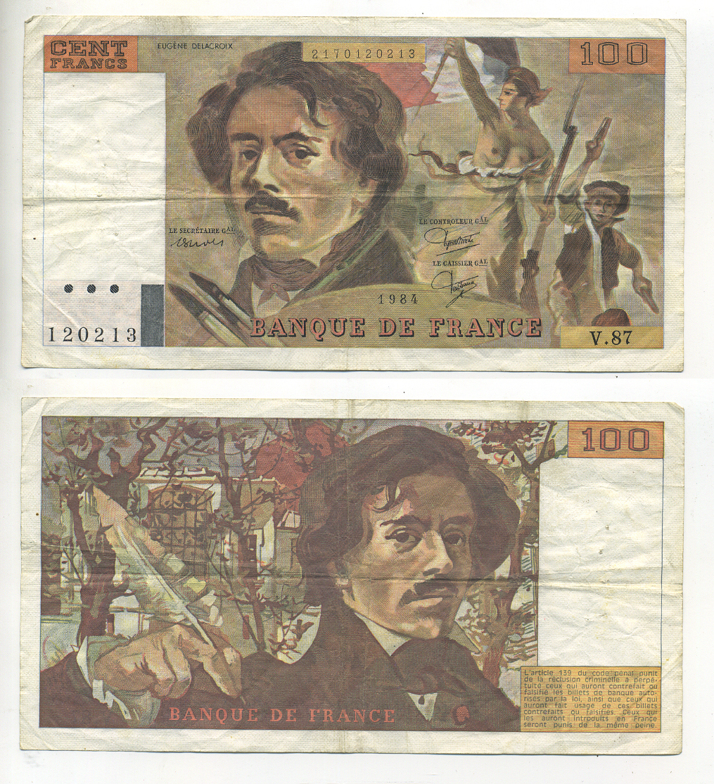 ФРАНЦИЯ 100 ФРАНКОВ 1984 Pick 154b бумага 7552-12-1