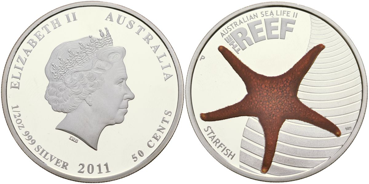 Австралия 50 центов 2011 морская жизнь Австралии, морская звезда KM 1577 серебро PROOF 1098-5-53