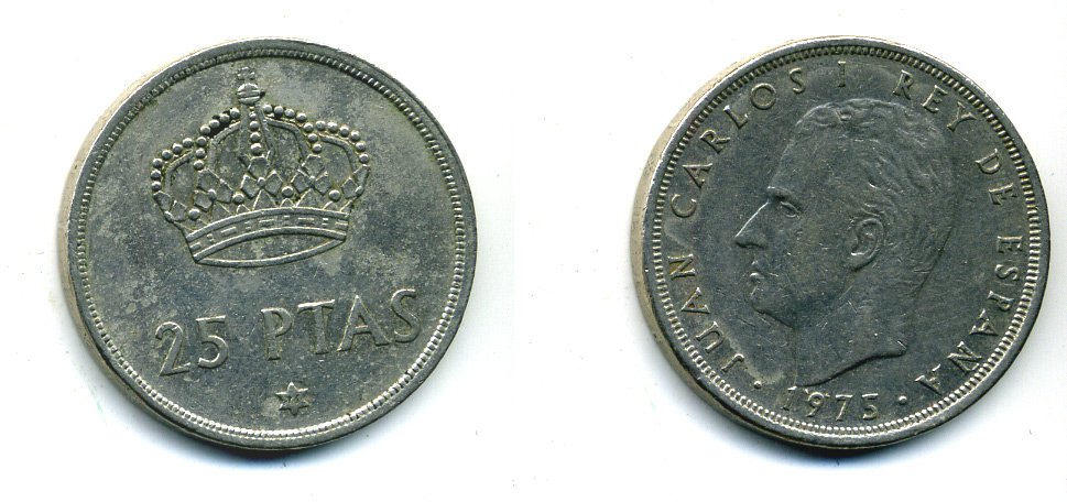 Испания 25 песет 1975 (76) Хуан Карлос I (1975-2014) KM 808 медно-никель 36-355