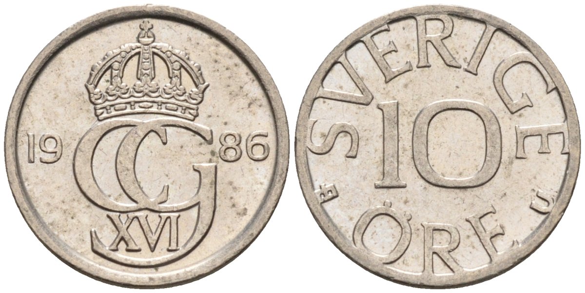Швеция 10 эре 1986 Карл XVI Густав (1973- ) KM 850 медно-никель 4585-433