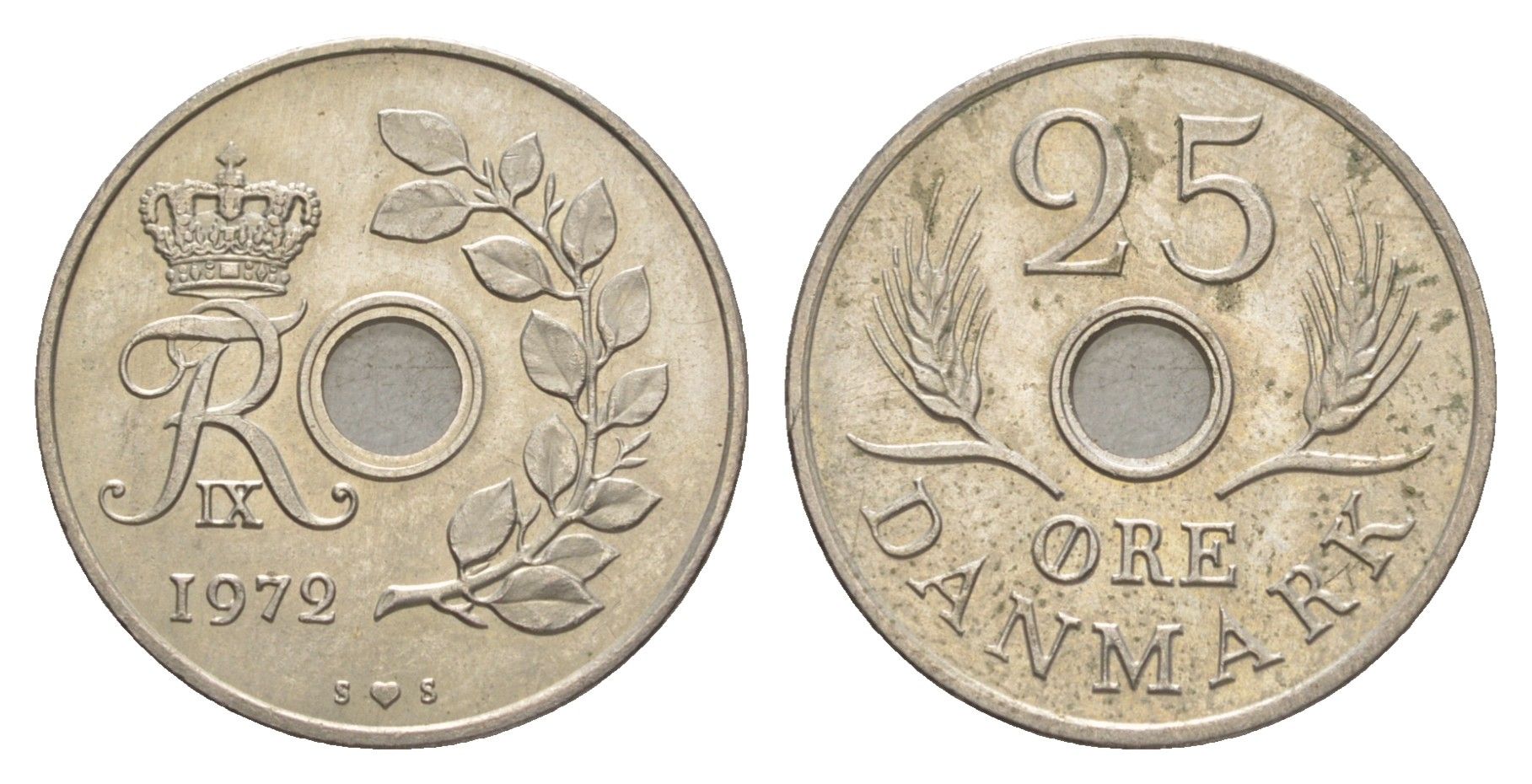 Дания 25 эре 1972 C,S, Фредерик IX (1947-1972) KM 855.1 медно-никель UNC 4629-333