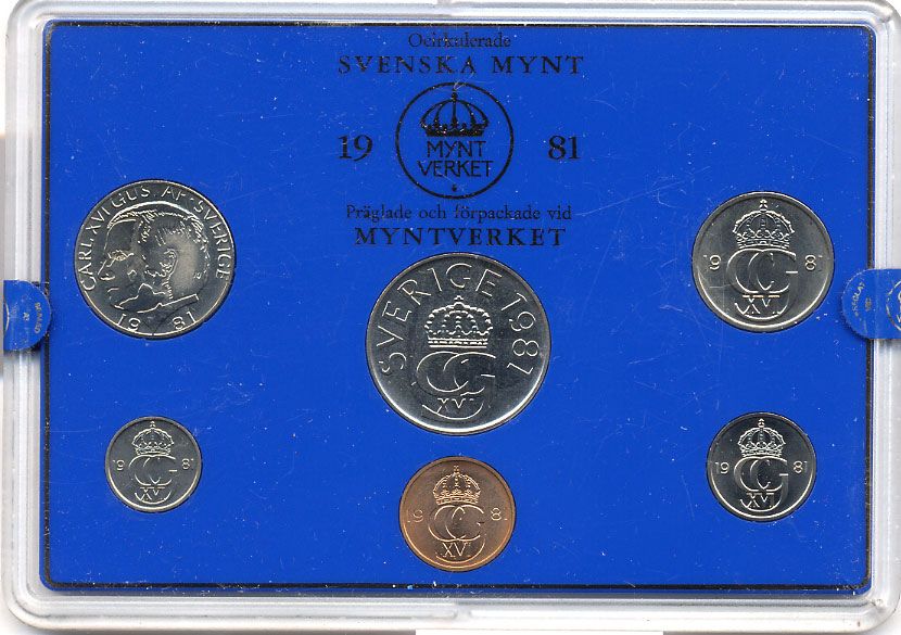 Швеция набор монетного двора из 6 монет 1981 в пластике, Карл XVI Густав (1973- ) KM MS19 UNC 4-3-7-177