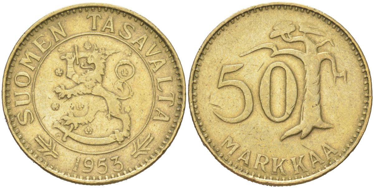 Финляндия 50 марок 1953 H KM 40 алюминиевая бронза 4142-1047