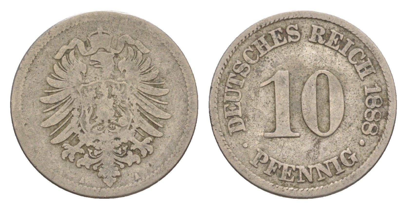 Германия 10 пфеннигов 1888 A KM 4, J. 4 медно-никель 4640-222