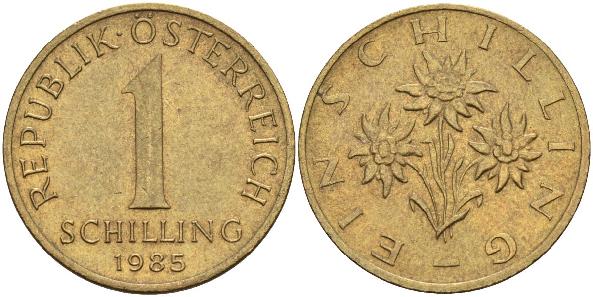 Австрия 1 шиллинг 1985 KM 2886 алюминиевая бронза 4592-1024