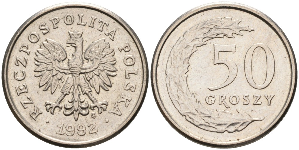 Польша 50 грошей 1992 MW KM 281, Parchimowicz 706c медно-никель 86-526