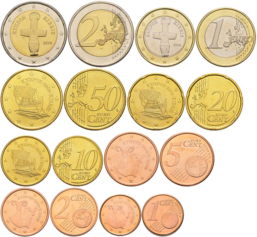 КИПР ЕВРОНАБОР ИЗ 8 МОНЕТ 2009 1, 2, 5, 10, 20, 50 ЕВРОЦЕНТОВ, 1 И 2 ЕВРО UNC 183-751