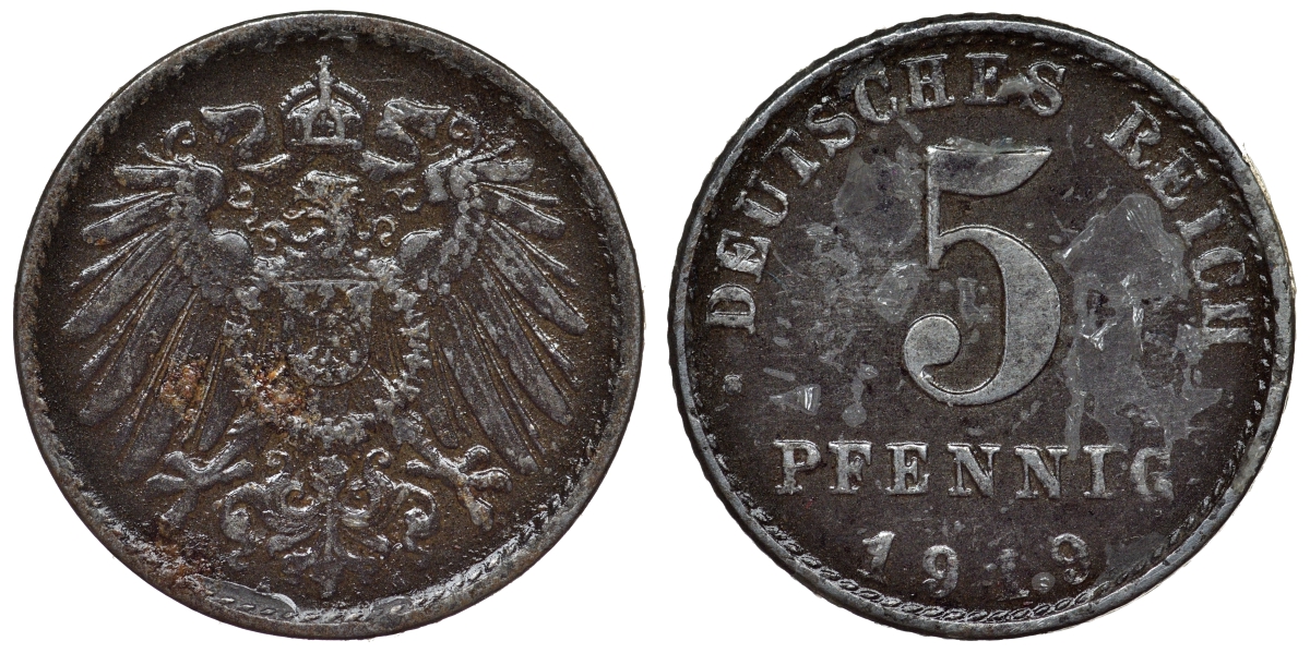 Германия 5 пфеннигов 1919 A KM 19, J. 297, Weege 5 железо 4118-1243