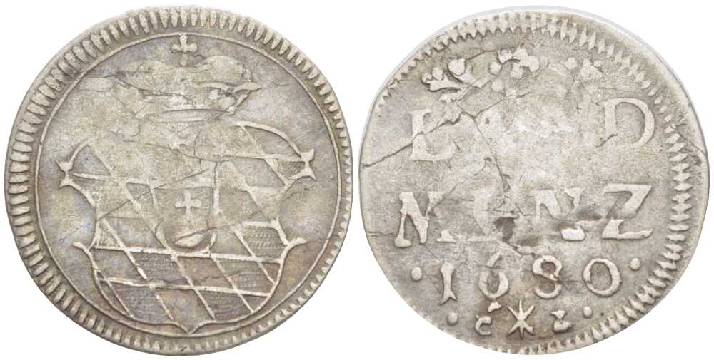 Бавария 10 пфеннигов = 2 1/2 крейцера 1680 LAND MINZ, Максимилиан II Эмануэль (1679-1726) КМ 111 серебро 441-311