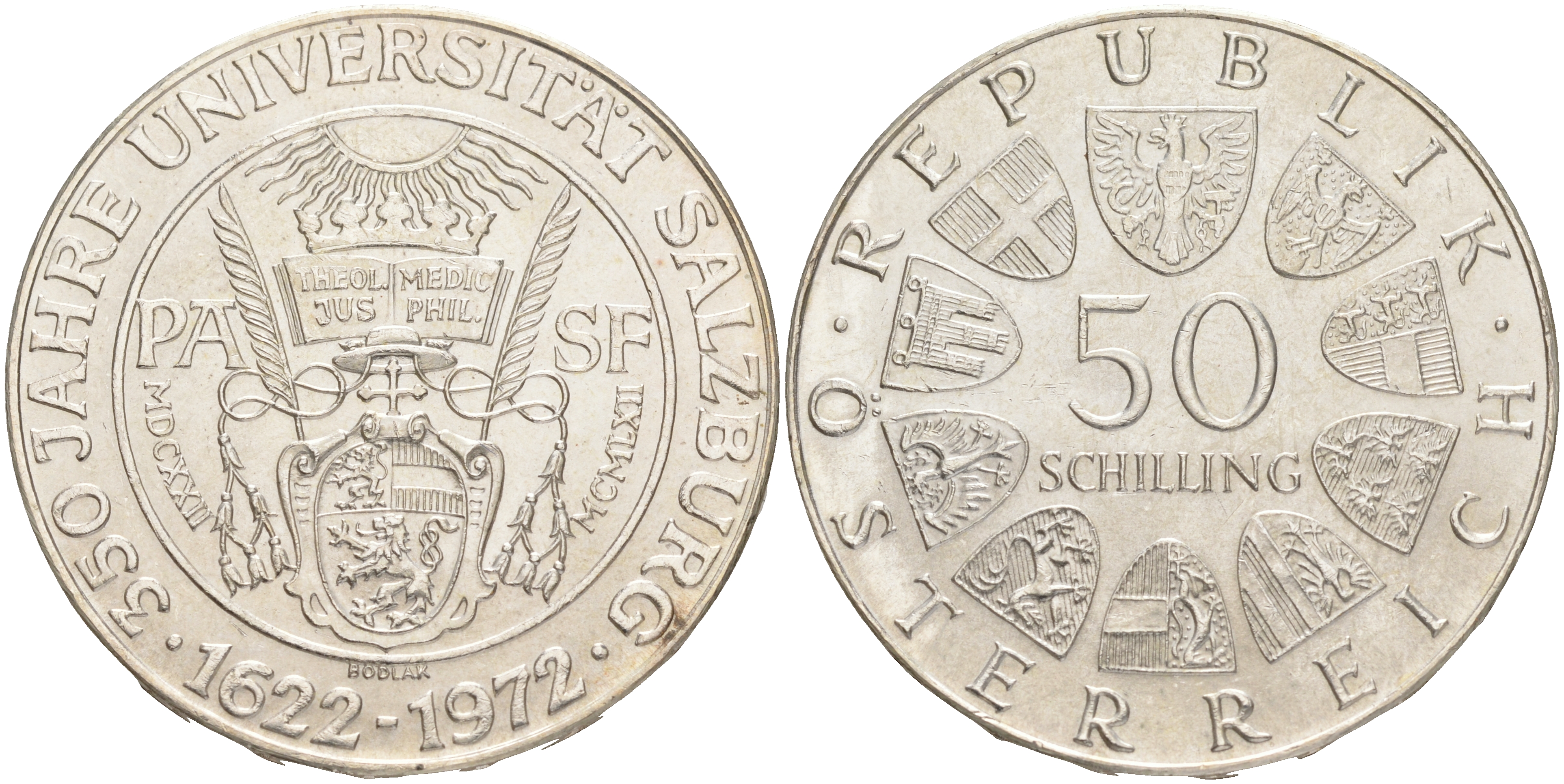 Австрия 50 шиллингов 1972 350 лет образования Университета Зальцбурга KM 2913 серебро aUNC 4557-325