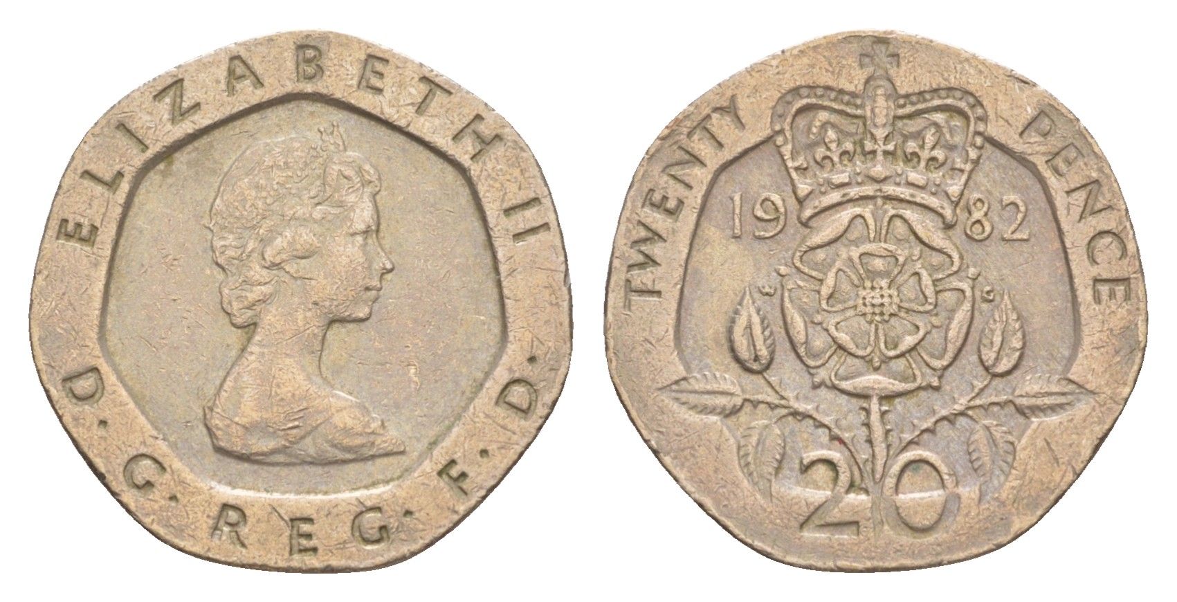 Великобритания 20 пенсов 1982 Елизавета II (1952-2022) KM 931, Spink 4230 (G1) медно-никель 4639-828